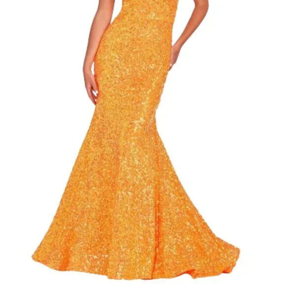 SALE NWT Ellie Wilde EW34016 Sequin Jersey Prom Dress Orange Size 8